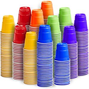 600 Pack 2 Oz Plastic Shot Glasses Disposable Plastic Shot Cup Assorted Mini Multicolor Party Cups for Birthday Wedding Party Tastings Sample Picnic Camping Daily Life, 6 Classic Colors
