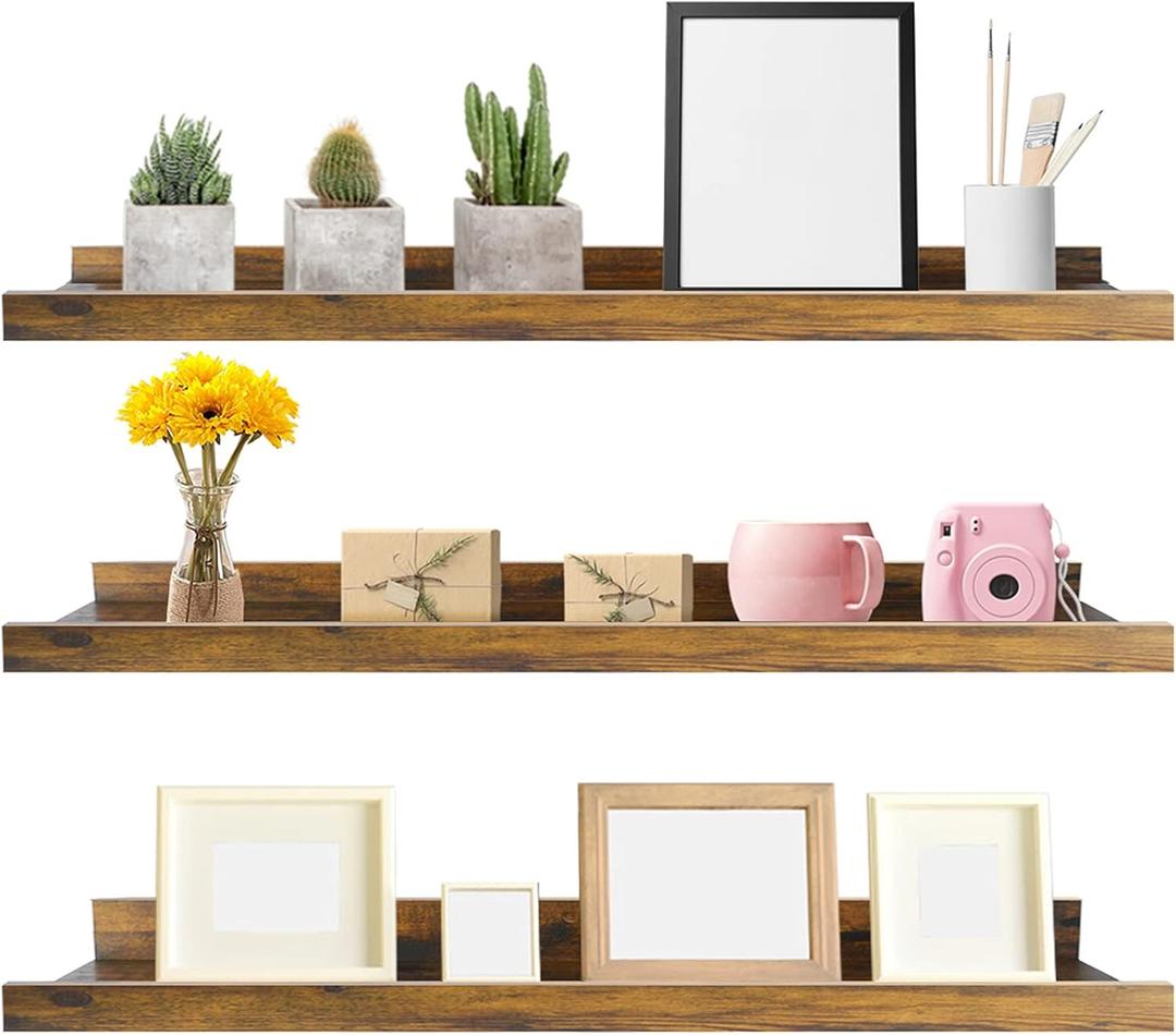 Giftgarden 36 Inch Large Floating Shelves for Wall Set of 3, Rustic Picture Ledge Wall Shelf for Bedroom Kitchen Bathroom Living Room Nursery Display, 3 Different Sizes (Brown) Giftgarden 36 Inch Large Floating Shelves for Wall Set of 3, Rustic Picture Ledge Wall Shelf for Bedroom Kitchen Bathroom Living Room Nursery Display, 3 Different Sizes (Brown)