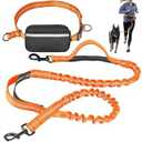 Hands Free Dog Leash with Waist Belt – No-Pull Bungee, Dual Padded Handles & Zipper Pouch for Running, Walking & Training – Adjustable Waist Leash for Large & Medium Dogs (Orange)