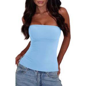 SUUKSESS Women Double Lined Going Out Trendy Tube Tops Side Split Sexy Tank Tops, XS