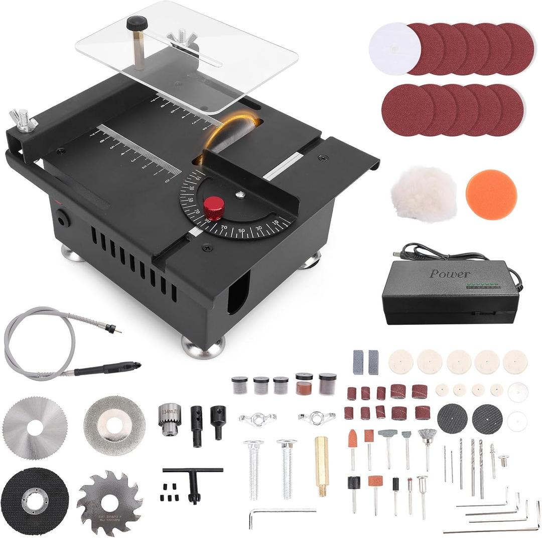 Portable Desktop Electric Bench Saw, Mini Multi-Functional Table Saw for Crafts Wood Cutting, Speeds & Angle Adjustable with More Accessories for Plastic Acrylic Cutting