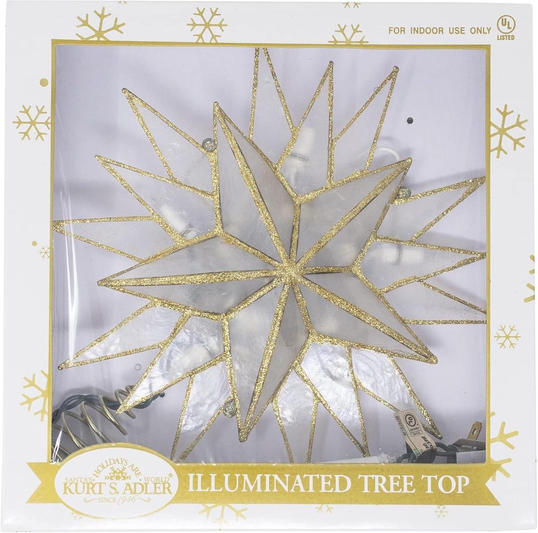 Kurt Adler 10-Light Gold Capiz Star Treetop