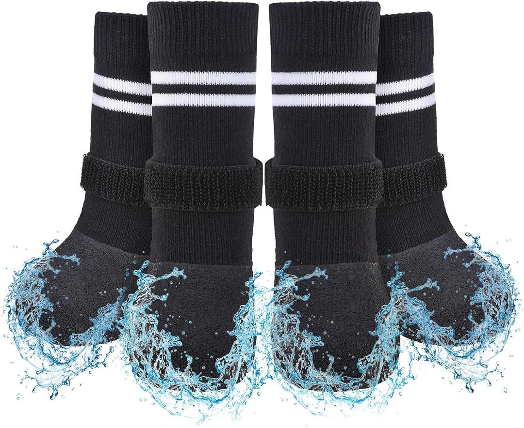 SCENEREAL Anti Slip Dog Boots & Paw Protectors for Hardwood Floor, Extended Dog Socks to Prevent Licking Paws, Waterproof Pet Snow Rain Shoe for Winter Medium Senior Dogs, Black M (Medium(Paw width 2.04in/5.2cm))