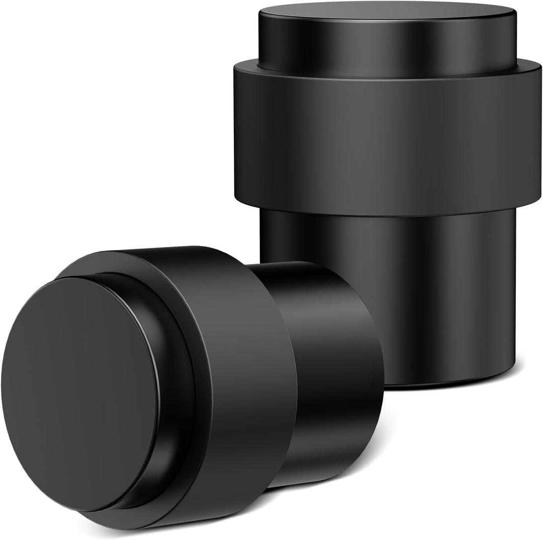 RINJUN 4 Pack Black Door Stoppers for Floor Mounting， Door Stopper Heavy Duty，304 Stainless Steel Cylindrical Made with Rubber Bumper，Floor Mount Door Holder Keep Door Open