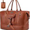 weiatas Faux Leather Travel Duffel Bag for Women Men, Large Weekender Overnight Bag with Shoes Compartment, Waterproof Carry On Bag Travel Tote Bag Gym Bag with Luggage Strap (Brown)