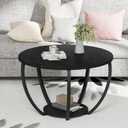 HOMERECOMMEND Round Coffee Table,23" Circle Coffee Table with Storage,Black, 23.0”Lx23.0”W x 17.0”H