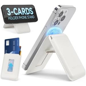 BOSTANTEN Mag Safe Wallet with Stand Magnetic Wallet for Phone Leather Magsafe Card Holder Compatible with iPhone 16/15/14/13/12 series and MagSafe cases, 1 Slot, Fit 3 Cards, White, Pack of 2