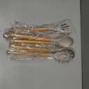 E-far Cooking Utensils Set of 6, Silicone Kitchen Utensils with Wooden Handle, Non-stick Cookware Friendly & Heat Resistant, Includes Spatula/Ladle/Slotted Turner/Serving Spoon/Spaghetti Server(Khaki)