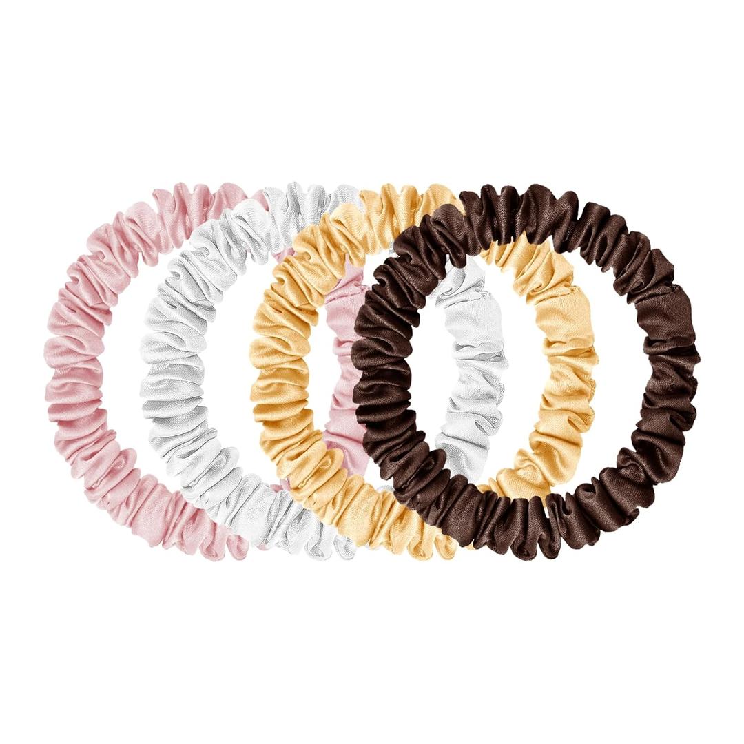 Mulberry Silk Scrunchies - Women's Hair Ties for Sleep, No Damage Curly Hair Elastics, Frizz & Breakage Free Ponytail Holders, 4 Pack (Pink/Ivory-4)