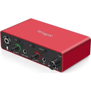 Wrugste Audio Interface for Recording Podcasting and Streaming Ultra-low Latency Plug&Play Noise-Free XLR Audio Interface(24Bit/192kHz)+48V Phantom Power for PC, 1 Pack