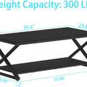 HSH Black Modern Minimalist Metal Wood Living Room Table with Storage Shelf, 39 Inch 2 Tier Rectangle Center Coffee Table