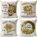 JOJOGOGO Bunny Easter Throw Pillow Covers 18x18 Set of 4 Carrot Easter Decorations Farmhouse Spring Pillow Covers Home Decor for Couch Sofa Porch