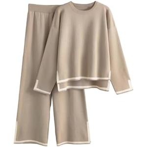 YOKGO Knit Lounge Sets for Women Long Sleeve Sweater Pajama Sets Sweatsuits 2 Piece Pant Sets Casual Tracksuit Travel Outfits Medium