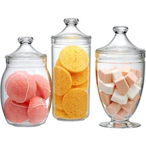 Amazing Abby - Adore - Plastic Apothecary Jars (3-Piece Set, 52/46/46 oz), Acrylic Jars with Lids, Bathroom Canisters, Candy Buffet, Wedding Display, BPA-Free and Shatter-Proof (NOT Glass) (Clear)