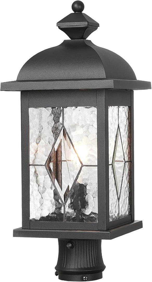 Dusk to Dawn Outdoor Post Lights Black Finish Lamp Posts Outdoor Lighting with Water Ripple Hand‑soldered Glass 21 Inch Height Large Pole Lights Outdoor for Walkway Porches or Garden, 21.2 Inch