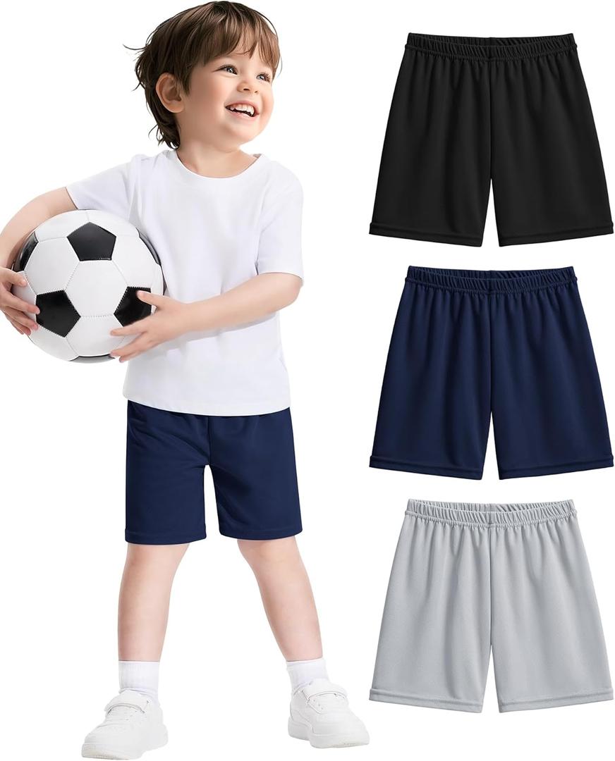 Witwot 3 Pack Toddler Boys Athletic Basketball Shorts Baby Boy Soccer Shorts Summer Clothes Size 2-5T (4T, Black-light Grey-navy)