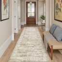 Runner Rug 2'6" x 10' Washable Non-Slip Runner Rugs for Kitchen Bathroom Laundry Room Vintage Ultra Thin Runners for Hallway Entryway Brown