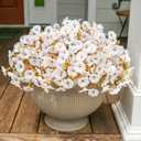 2 x Fake Mums Artificial Fall Flowers Fake Plants for Outdoors Autumn Decor, 12 Bundles White Silk Morning Glory with Eucalyptus Look Real UV Resistant Faux Flowers for Outside Planters Front Door Yard