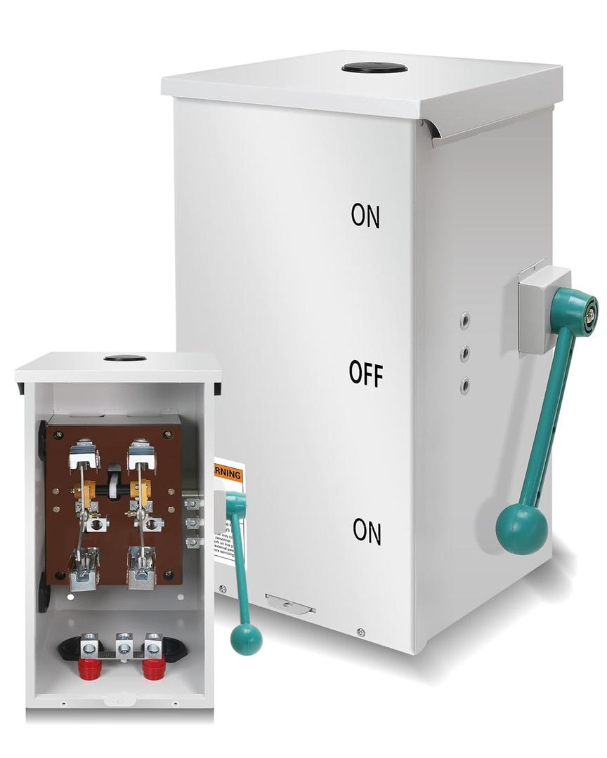 200A Generator Transfer Switch, 120/240-Volt Transfer Switch, 2P, 48000W General-Duty Double-Throw Safety Switch, Meeting NEMA 3R Standards for Outdoor and Indoor