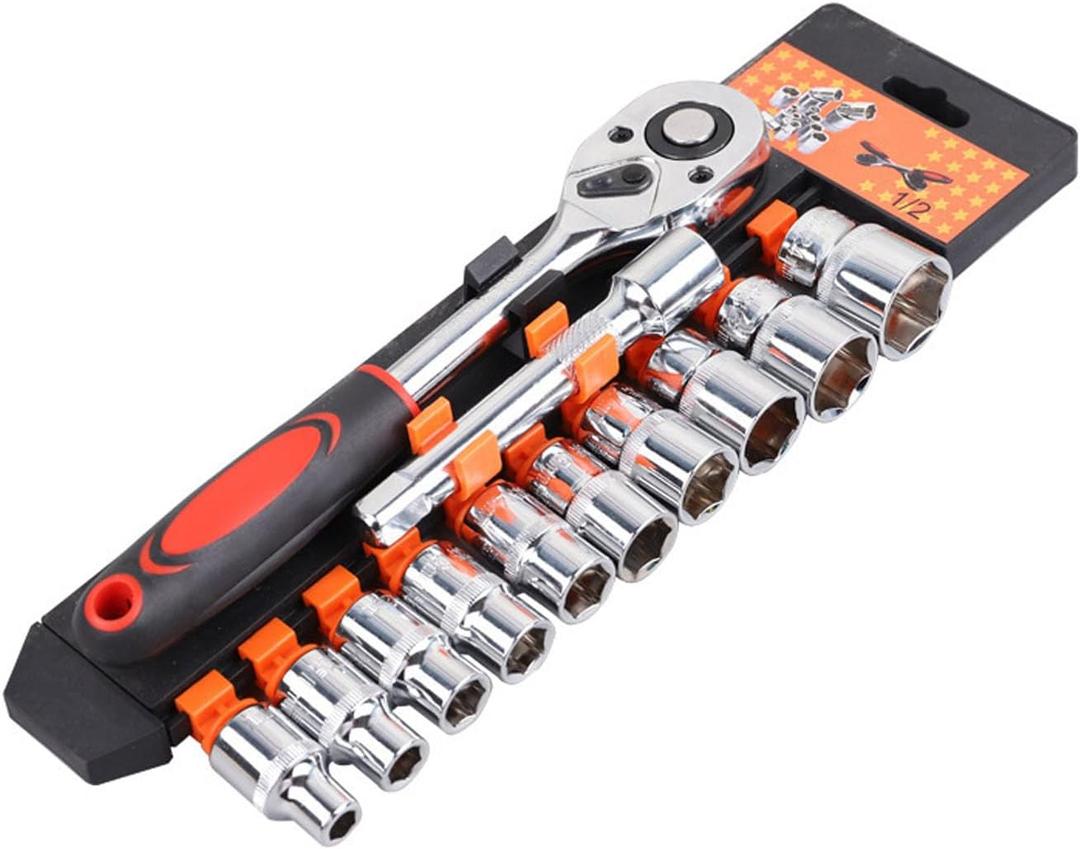 Socket Ratchet Set, 1/2 inch Drive Impact Socket Set 12 Piece with Ratchet Wrench, Extention Bar,Short Socket