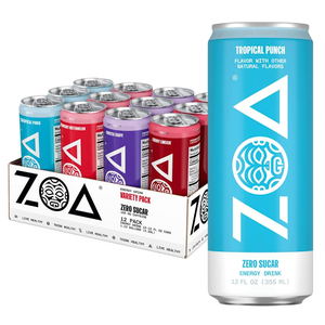 ZOA Zero Sugar Energy Drinks, Variety Pack - Sugar Free with Electrolytes, Healthy Vitamin C, Amino Acids, Essential B-Vitamins, and Caffeine from Green Tea - 12 Fl Oz (12-Pack) | Better for You Sugar Free Energy Drink with Plant Based Caffeine, Electrolytes, Vitamin B and C helping support hydration, BB 09-06-26