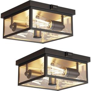 Outdoor Ceiling Light with Motion Sensor, Flush Mount Porch Light, Exterior Light Fixture with Clear Glass, Dusk to Dawn 2-Light Fixture for Patio,Porch (10.5in 2Pack)