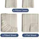 Queen Size 4 Piece Sheet Set - Ultra Soft & Cooling Bed Sheets - Fits 8 Inch to 16 inch Mattress - Wrinkle & Fade Resistant with Deep Pockets - Breathable, Comfy Hotel Luxury Bedding - Beige Stripes