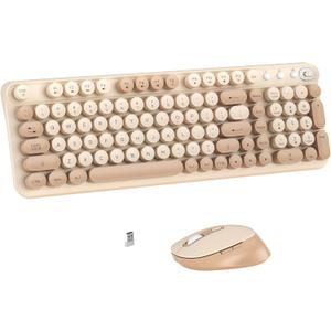 Links9+ Wireless Keyboard and Mouse Combo, Full-Size Retro Typewriter Keyboard Style, 2.4GHz USB Receiver, Plug-and-Play, Keyboard Mouse Set for Computer, Laptop, Windows, Mac, and PC (Milk Tea)