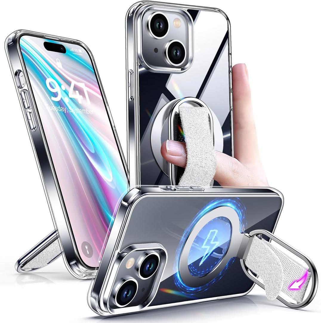 Shields Up for iPhone 15 Case with Stand, 15 Phone Case Clear with Ring Holder & Phone Grip [Compatible with MagSafe] Shockproof Protective Cover for iPhone 15 6.1 inch, Clear