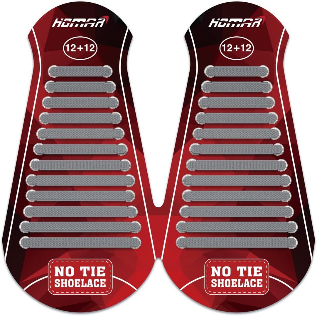 HOMAR No Tie Shoelaces for Kids Adults Stretch Elastic Tieless No Tie Shoe Laces (Gray)