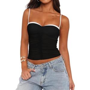 REORIA Women's Sexy Sweetheart Neck Going Out Tank Top Adjustable Spaghetti Straps Mesh Ruched Cami Tank Y2k Summer Outfits, Size M