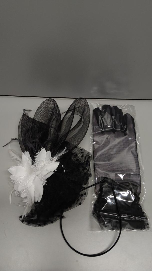 Cizoe Fascinator for Women with Black Veil Derby Headpiece Tea Party Hats and Lace Gloves, Black