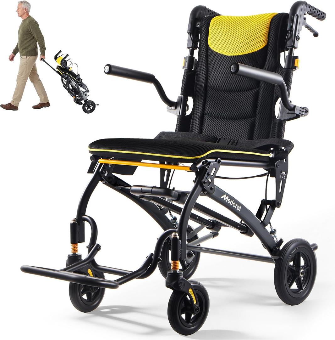 Transport Wheelchairs for Adults Lightweight Foldable Transport Chair with Telescopic Handle, Portable Folding Travel Transfer Wheel Chairs for Seniors