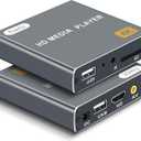 4K Digital Media Player, TV MP4 Video Player with HDMI/AV Output, Digital Signage Mini HD Media Players for USB Drives/SD Cards, H.265/HEVC, Looping, Auto Playback, Grey