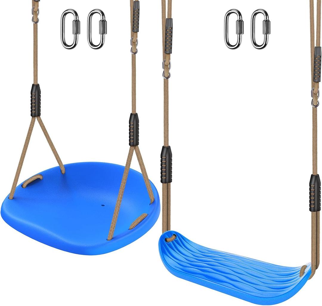 SELEWARE 2 Pack Heavy Duty Plastic Swing Seats with Adjustable Rope & Quick Connect, Replacement Swing Set Accessories for Kids and Adults, Indoor/Outdoor Backyard Playground Tree Swing, Blue
