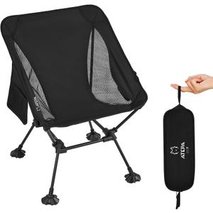 ATEPA Backpacking Chair, Ultralight Folding Portable Small Camping Chairs for Adults Compact Foldable Beach Seat with Anti-Sinking Feet & Aluminum Frame for Outdoor Hiking Travel Fishing (#QE 1 Pack Black)