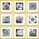 Yaetm Gold 12x12 Picture Frames Set of 9, Square Frame Displays 8x8 with Mat or 12x12 without Mat, Gallery Wall Frame Set for Wall Mounting (9 pack, Gold)