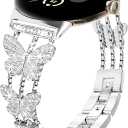 Bling Metal Band, Compatible for Google Pixel Watch 3 41mm/2/1 Watch Band, Diamond Butterfly Stylish Women Strap Replacement for Pixel Watch 3 41mm/2/1 Smartwatch (Sliver)