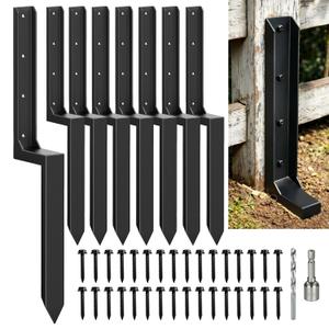 Fence Post Repair Kit Heavy Duty Thickened Steel Fence Post Anchor Ground Spike, Fence Repair Kit Quick Fix Broken/Leaning Wood Fence Posts, Wooden Fence Post Stabilizer Stakes (8 Pack, Black)