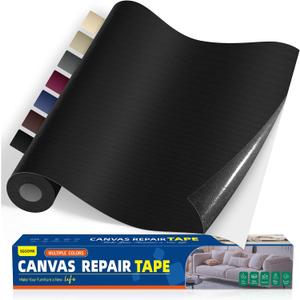 Self-Adhesive Canvas Repair Tape, 16" x 79" Waterproof Canvas Repair Patch, Fabric Patch Repairs Kit for Furniture, Tents, Sunbrellas, Boat Covers Awnings, Couches, Clothes, Bags Black