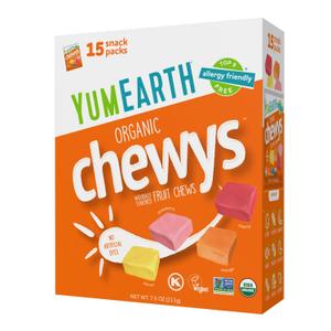 YumEarth Organic Chewys Fruit Flavored Candy Chews - Allergy Friendly, Gluten Free, Non-GMO, Vegan, No Artificial Dyes - Assorted Flavors, 7.5 oz. (7.5 Ounce (Pack Of 1))