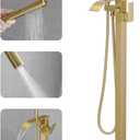 RUMOSE Tub Filler Freestanding Bathtub Faucet Brushed Gold Floor Mount Tub Faucet Waterfall Bathtub Filler with CUPC Certified High Flow Brass Bath Shower Faucets with Handheld Sprayer