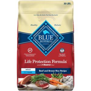 Blue Buffalo Life Protection Formula Adult Dry Dog Food, Helps Build and Maintain Strong Muscles, Made with Natural Ingredients, Beef & Brown Rice Recipe, 30-lb Bag (30 Pound (Pack of 1)), Best By: 07/28/2026