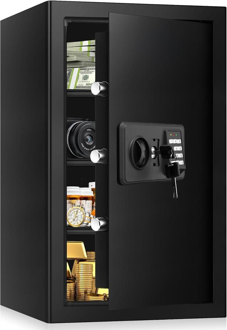 5.2 Cub Large Fireproof Safes for Home Use, Digital Security Safe Home Safes Fireproof Waterproof with Combination Lock and 3 Removable Shelves, Anti-Theft Fire Safe Box for Document Money Valuables