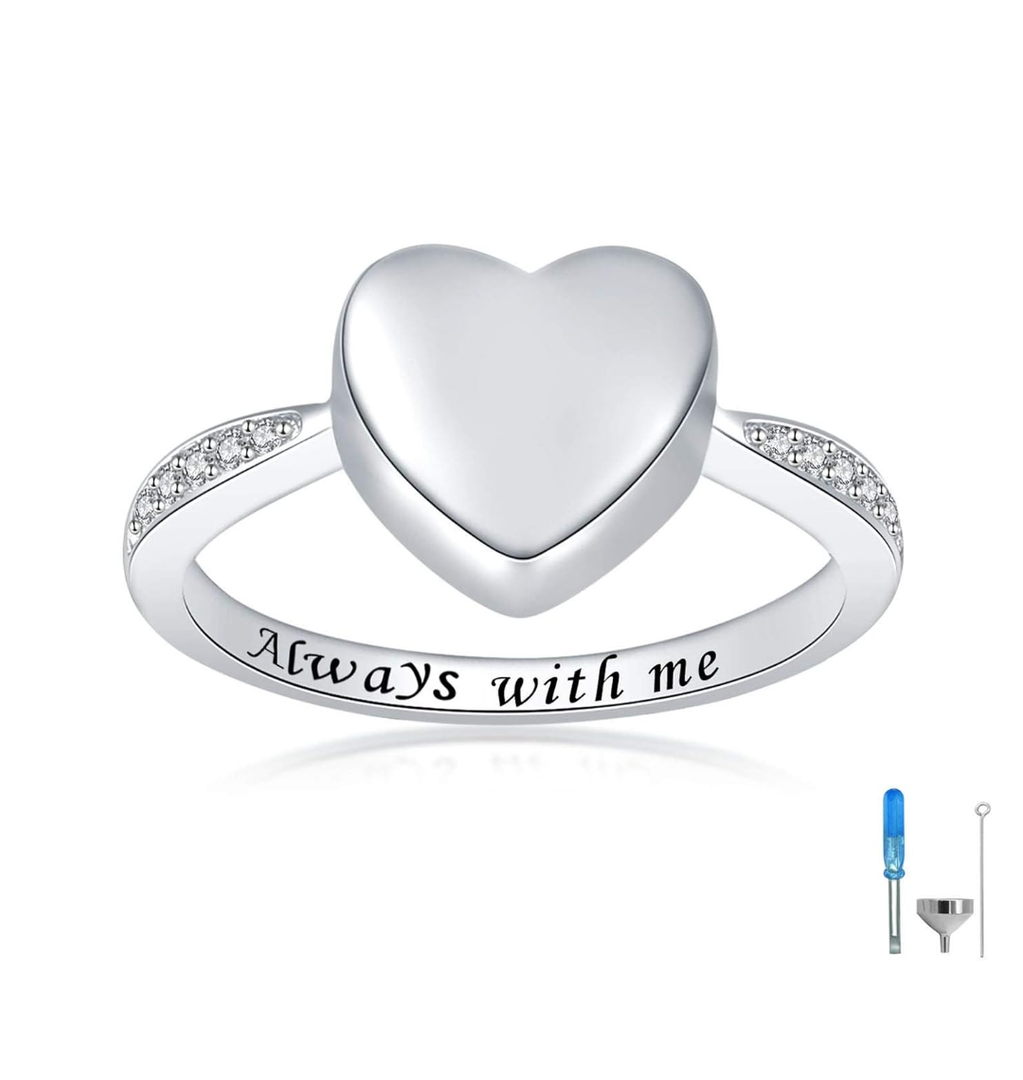 BEILIN Hold Loved Ones Urn Ring 925 Sterling Silver Always with me Heart Cremation Urn Ring for Ashes for Women 9