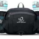WATERFLY Fanny Pack Waist Bag: Fannie Pack 2 Water Bottle Holders Lumbar Belt Hiking Walking Running Jogging Camping Large Woman Man (Bottle Not Included) (Black)