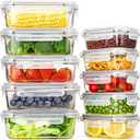 Glotoch 10 Pack Glass Food Storage Containers with Lids Reusable, Ultra Thick Borosilicate Glass Containers for Meal Prep/Lunch, Dishwasher/Microwave/Oven/Freezer Safe, Grey