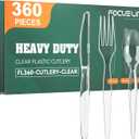 FOCUSLINE 360 Count Clear Plastic Silverware, 120 Forks, Knives and Spoons Each, BPA-Free, Heavy Duty Disposable Cutlery Set, Premium Disposable Flatware Plastic Utensils for Party Everyday Use