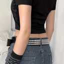 EMMIOL Cool Y2K Belt Women Black bb Belt Silver Buckle Oval D Ring Star Belts Trendy Streetwear Punk for Jeans (Fits 30" -38 " Waist)