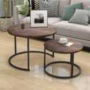HOJINLINERO Round Coffee Table,Nesting Coffee Table Set of 2,Center Tables for Living Room,Office, Home Small Space,Stacking Side Tables,Sturdy and Easy Assembly,Wood Desktop,Brown